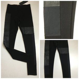 NWT MILA HERMANOVSKI Black Block Leather Ponte Mesh Lambskin Inserts Legging
